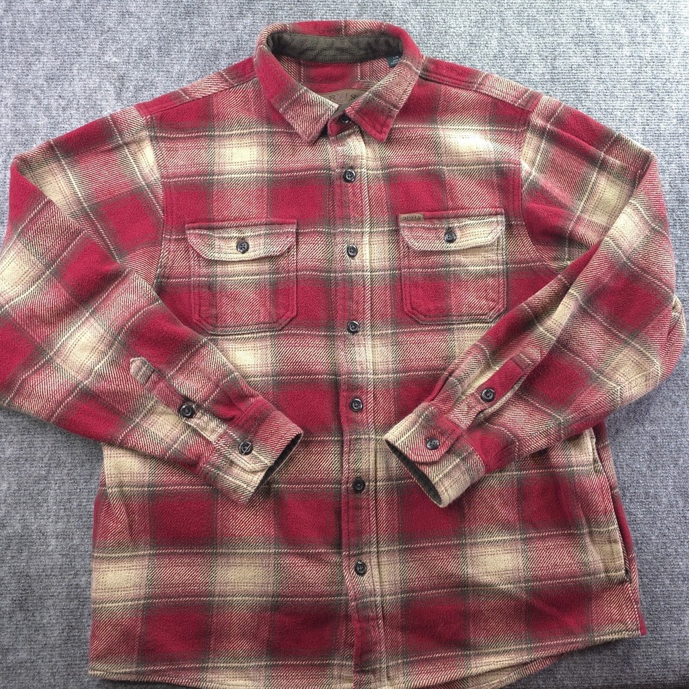 Orvis Heavyweight Flannel Shirt Large Red Plaid Button‎ Up Outdoors